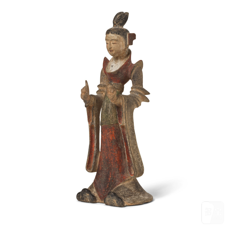 二十世紀 石雕加彩仕女像 | STATUETTE DE DAME DE COUR EN PIERRE POLYCHROME DE STYLE TANG - 图5